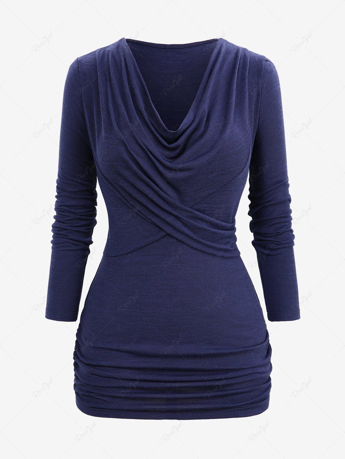 Haut à manches longues et col bénitier froncé grande taille Bleu profond 3X | US 22-24