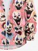 Plus Size Clown Print Halloween Button Long Sleeves Shirt For Men -  