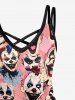 Plus Size Clown Print Halloween Costume Crisscross A Line Cami Dress -  