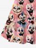 Plus Size Clown Print Halloween Costume Crisscross A Line Cami Dress -  