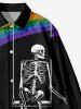 Plus Size Skeleton Swing Colorful Rainbow Print Halloween Button Shirt For Men -  