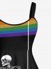 Robe Trapèze D'Halloween Squelette Arc-en-ciel Imprimée de Grande Taille - Noir L