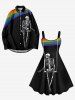 Robe Trapèze D'Halloween Squelette Arc-en-ciel Imprimée de Grande Taille - Noir L