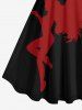 Robe D'Halloween Bicolore Aile D'Ange Imprimée de Grande Taille - Noir 3X