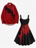 Robe D'Halloween Bicolore Aile D'Ange Imprimée de Grande Taille - Noir 3X