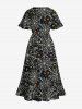 Robe D'Halloween Mi-Longue Fendue Lune et Toile D'Araignée Imprimées de Grande Taille - Noir L