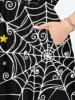 Robe D'Halloween Mi-Longue Fendue Lune et Toile D'Araignée Imprimées de Grande Taille - Noir 3X
