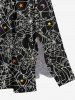 Robe D'Halloween Mi-Longue Fendue Lune et Toile D'Araignée Imprimées de Grande Taille - Noir 3X