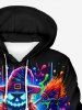 Plus Size Halloween Costume Hat Pumpkin Wizard Paint Splatter Print Drawstring Hoodie -  