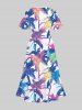 Plus Size Colorful Coconut Tree Tropical Print Split Hawaii Midi Dress -  