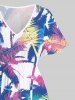 Plus Size Colorful Coconut Tree Tropical Print Split Hawaii Midi Dress -  