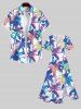 Plus Size Colorful Coconut Tree Tropical Print Split Hawaii Midi Dress -  