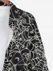 Chemise Halloween Toile D'Araignée Etoile Lune et Toile D'Araignée Imprimés à Manches Longues Grande Taille avec Boutons - Noir 6XL