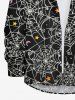 Chemise Halloween Toile D'Araignée Etoile Lune et Toile D'Araignée Imprimés à Manches Longues Grande Taille avec Boutons - Noir 6XL