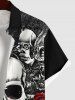 Plus Size Halloween Costume Skulls Rose Flower Print Buttons Pocket Shirt For Men -  
