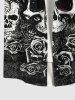 Plus Size Halloween Costume Skulls Rose Flower Print Buttons Pocket Shirt For Men -  