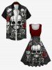 Robe Costume D'Halloween Vintage Crâne Fleur Imprimées de Grande Taille - Rouge foncé 5X
