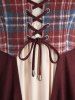 Robe 2 en 1 style Renaissance médiévale à carreaux, grande taille, avec œillets, lacets, poches à nouer, col chemise superposé - Multi-F 1X | US 14-16