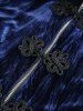 Manteau grande taille à fermeture éclair intégrale, boutons brandebourg, velours texturé pailleté, bordure en fourrure, capuche et manches longues - Bleu profond M | US 10