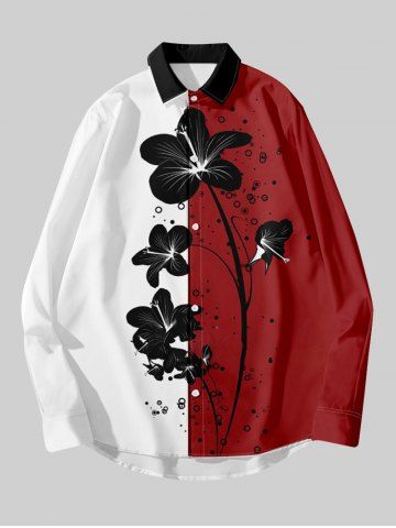Plus Size Flower Colorblock Print Hawaii Button Shirt For Men - MULTI-A - XL