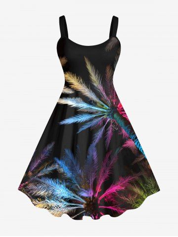 Robe Drapée à Imprimé Tropical et Imprimée de Cocotiers - BLACK - XS