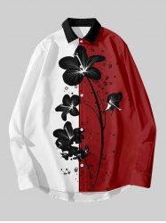 Plus Size Flower Colorblock Print Hawaii Button Shirt For Men -  