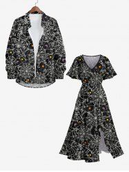 Halloween Costume Spider Web Moon Star Print Plus Size Matching Outfit For Couples -  