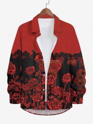Plus Size Rose Flower Galaxy Print Halloween Button Shirt For Men -  