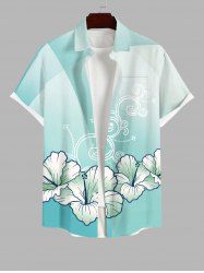 Plus Size Flower Curve Branch Print Hawaii Ombre Button Pocket Shirt For Men -  