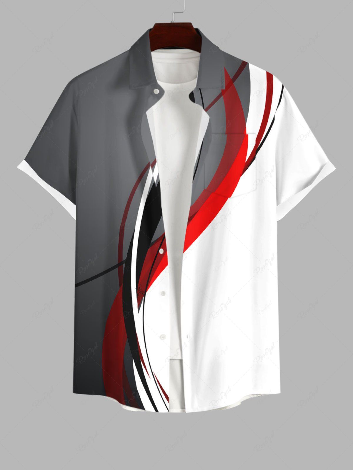 Chemise Bicolore Courbe en Blocs de Couleurs avec Poche de Grande Taille pour Homme Multi-A 4XL