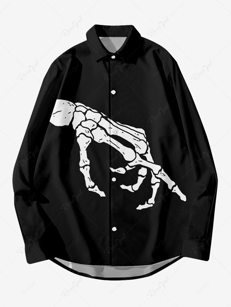 Store Plus Size Skeleton Hand Print Halloween Button Shirt For Men  