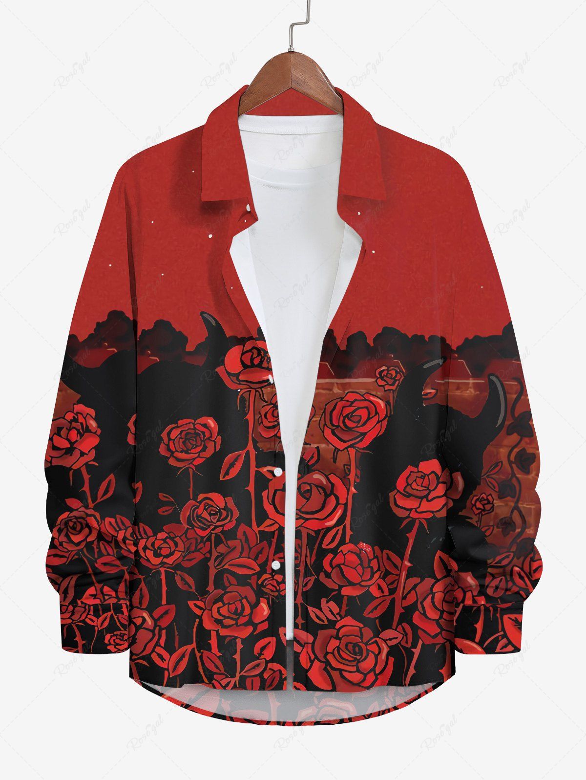Shop Plus Size Rose Flower Galaxy Print Halloween Button Shirt For Men  