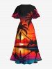 Coconut Tree Sunset Sea Mountain Cloud Ombre Print Plus Size Matching Hawaii Beach Outfit For Couples -  