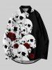 Ensemble Costume D'Halloween Imprimé Crâne et Rose Grande Taille pour Couples - Noir 