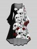 Ensemble Costume D'Halloween Imprimé Crâne et Rose Grande Taille pour Couples - Noir 