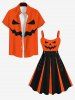 Plus Size Halloween Costume Pumpkin Face Print Buttons Pocket Shirt For Men -  