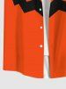 Plus Size Halloween Costume Pumpkin Face Print Buttons Pocket Shirt For Men -  
