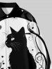 Plus Size Cat Heart Flower Ghost Print Halloween Buttons Shirt For Men -  