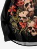 Plus Size Skull Flower Leaf Branch Print Halloween Button Shirt For Men -  