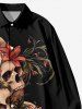 Plus Size Skull Flower Leaf Branch Print Halloween Button Shirt For Men -  