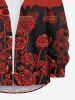 Plus Size Rose Flower Galaxy Print Halloween Button Shirt For Men -  