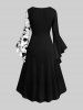 Robe Asymétrique Costume D'Halloween Rose Crâne Imprimée Grande Taille à Volants - Noir XS