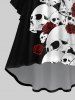 Robe Asymétrique Costume D'Halloween Rose Crâne Imprimée Grande Taille à Volants - Noir XS