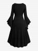 Robe D'Halloween Costume Asymétrique Feuille Fleur Imprimées Grande Taille à Volants - Noir 1X