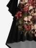Robe D'Halloween Costume Asymétrique Feuille Fleur Imprimées Grande Taille à Volants - Noir 1X
