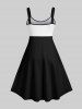 Robe Ligne A Costume D'Halloween Bicolore Lettre et Chat Imprimés de Grande Taille - Multi-A XS