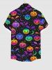 Plus Size Halloween Costume Colorful Pumpkin Bat Moon Star Print Buttons Pocket Shirt For Men -  