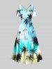 Plus Size Coconut Tree Ombre Colorblock Print Cold Shoulder Crisscross Hawaii Maxi Dress -  