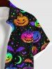 Plus Size Halloween Costume Colorful Pumpkin Bat Moon Star Print Buttons Pocket Shirt For Men -  