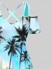 Plus Size Coconut Tree Ombre Colorblock Print Cold Shoulder Crisscross Hawaii Maxi Dress -  